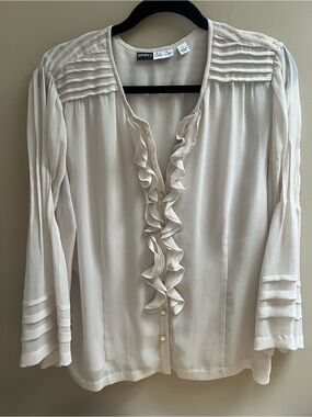 Chloe Dao Pearl-Cream Ruffle Front Blouse